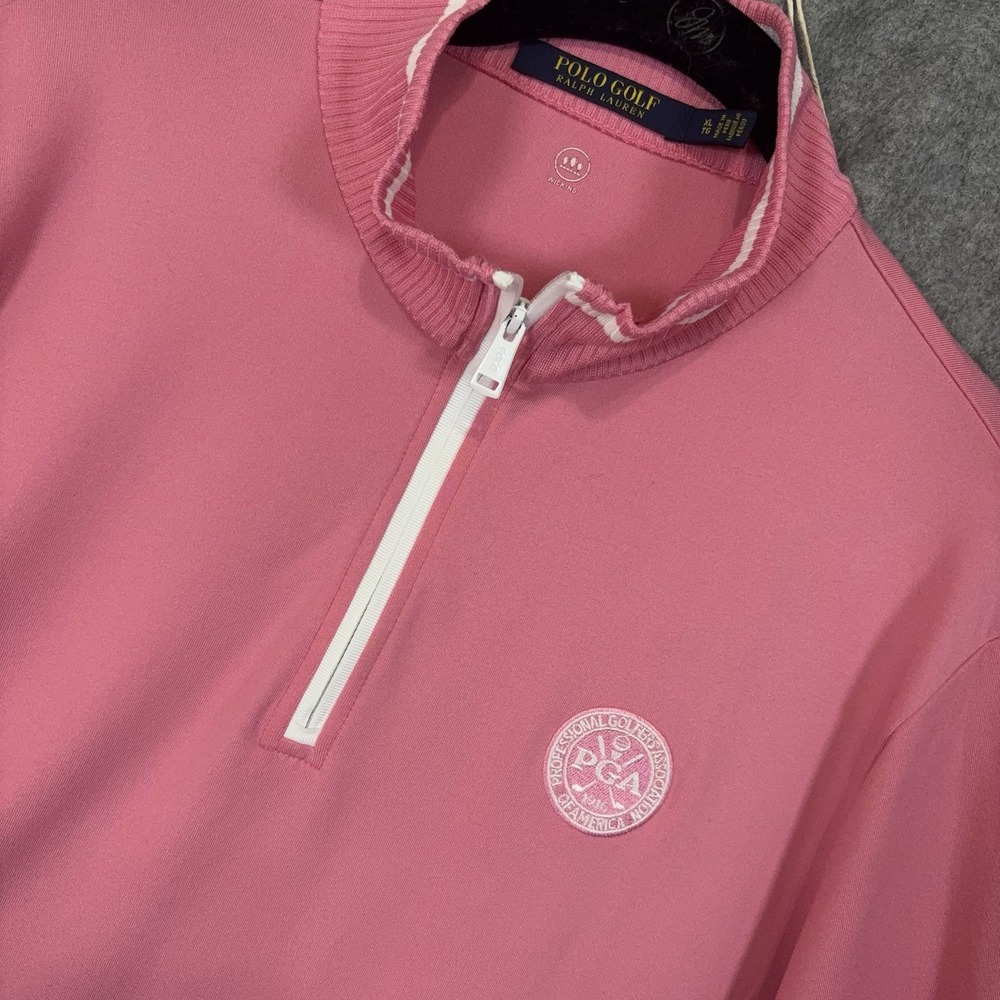 Polo Golf Ralph Lauren Activewear Top Womens XL Pink 1/4 Zip PGA Logo Stretch‎